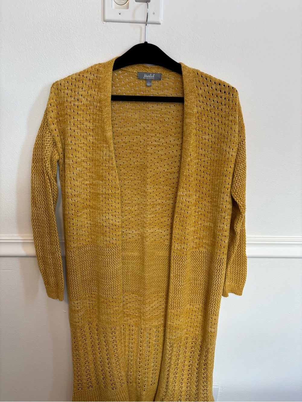 Marled Open-Front Long Cardigan Sweater - Mustard
